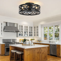 16.5-Inch Small Caged Ceiling Fans with Lights and Remote Control, Flush Mount Low Profile Ceiling Fan with DC Motor, Modern Ceiling Fan Light Chandelier, Bulbs Not Included