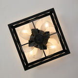 15.7 inch Caged Flush Mount Ceiling Fans with Lights and Remote, Modern Square Low Profile Ceiling Fan, Small Farmhouse Bladeless Ceiling Fan for Bedroom, Kitchen, Indoor