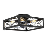 15.7 inch Caged Flush Mount Ceiling Fans with Lights and Remote, Modern Square Low Profile Ceiling Fan, Small Farmhouse Bladeless Ceiling Fan for Bedroom, Kitchen, Indoor