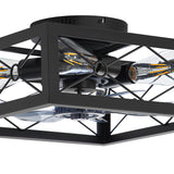15.7 inch Caged Flush Mount Ceiling Fans with Lights and Remote, Modern Square Low Profile Ceiling Fan, Small Farmhouse Bladeless Ceiling Fan for Bedroom, Kitchen, Indoor