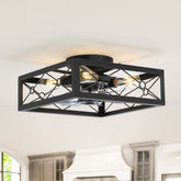 15.7 inch Caged Flush Mount Ceiling Fans with Lights and Remote, Modern Square Low Profile Ceiling Fan, Small Farmhouse Bladeless Ceiling Fan for Bedroom, Kitchen, Indoor