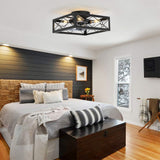 15.7 inch Caged Flush Mount Ceiling Fans with Lights and Remote, Modern Square Low Profile Ceiling Fan, Small Farmhouse Bladeless Ceiling Fan for Bedroom, Kitchen, Indoor