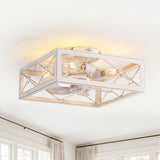 15.7 inch Caged Flush Mount Ceiling Fans with Lights and Remote, Modern Square Low Profile Ceiling Fan, Small Farmhouse Bladeless Ceiling Fan for Bedroom, Kitchen, Indoor