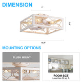 15.7 inch Caged Flush Mount Ceiling Fans with Lights and Remote, Modern Square Low Profile Ceiling Fan, Small Farmhouse Bladeless Ceiling Fan for Bedroom, Kitchen, Indoor