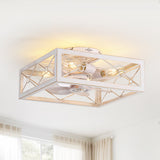 15.7 inch Caged Flush Mount Ceiling Fans with Lights and Remote, Modern Square Low Profile Ceiling Fan, Small Farmhouse Bladeless Ceiling Fan for Bedroom, Kitchen, Indoor
