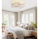 15.7 inch Caged Flush Mount Ceiling Fans with Lights and Remote, Modern Square Low Profile Ceiling Fan, Small Farmhouse Bladeless Ceiling Fan for Bedroom, Kitchen, Indoor
