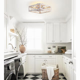15.7 inch Caged Flush Mount Ceiling Fans with Lights and Remote, Modern Square Low Profile Ceiling Fan, Small Farmhouse Bladeless Ceiling Fan for Bedroom, Kitchen, Indoor