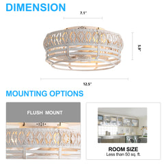 12.5-inch Vintage Distressed White Caged Ceiling Fan with Remote and Light(7-Blade)