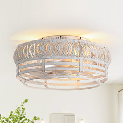 12.5-inch Vintage Distressed White Caged Ceiling Fan with Remote and Light(7-Blade)