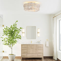 12.5-inch Vintage Distressed White Caged Ceiling Fan with Remote and Light(7-Blade)