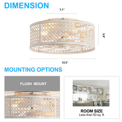 12.5-inch Flush Mount Enclosed Caged Small Ceiling Fan with Remote Light