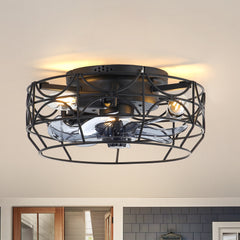 12.5-Inch Flush Mount Small Caged Ceiling Fans with Lights, Modern Bladeless Ceiling Fans Remote Control, DC Motor, 6-Speed, Timer, Enclosed Ceiling Fan Light for Bedroom