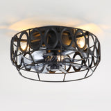 12.5-inch Flush Mount Caged Ceiling Fan with Lights Low Profile Industrial Enclosed Ceiling Fan with Remote