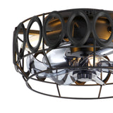 12.5-inch Flush Mount Caged Ceiling Fan with Lights Low Profile Industrial Enclosed Ceiling Fan with Remote