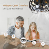 12.5-inch Flush Mount Caged Ceiling Fan with Lights Low Profile Industrial Enclosed Ceiling Fan with Remote