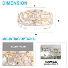 12.5-inch Flush Mount Caged Ceiling Fan with Lights Low Profile Industrial Enclosed Ceiling Fan with Remote