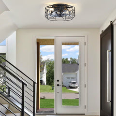 12.5 Inch Small Caged Ceiling Fan with Light, Reversible DC Motor, 6-Speed, Timer, Low Profile Flush Mount Ceiling Fan Remote Control for Bedroom, Bulbs Not Included