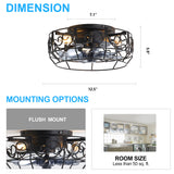 12.5 Inch Caged Ceiling fans with Lights, Bladeless Farmhouse Fandelier Ceiling Fan with Remote, Enclosed Small Ceiling Fan for Bedroom Kitchen