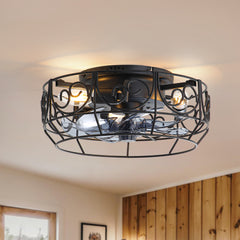 12.5 Inch Caged Ceiling fans with Lights, Bladeless Farmhouse Fandelier Ceiling Fan with Remote, Enclosed Small Ceiling Fan for Bedroom Kitchen