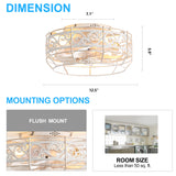 12.5 Inch Caged Ceiling Fans With Lights and Remote, Flush Mount Bladeless Low Profile, Small Farmhouse Industrial Enclosed Ceiling Fan For Bedroom, Kitchen, Indoor
