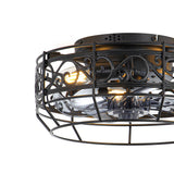 12.5 Inch Caged Ceiling Fans With Lights and Remote, Flush Mount Bladeless Low Profile, Small Farmhouse Industrial Enclosed Ceiling Fan For Bedroom, Kitchen, Indoor
