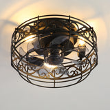 12.5 Inch Caged Ceiling Fans With Lights and Remote, Flush Mount Bladeless Low Profile, Small Farmhouse Industrial Enclosed Ceiling Fan For Bedroom, Kitchen, Indoor