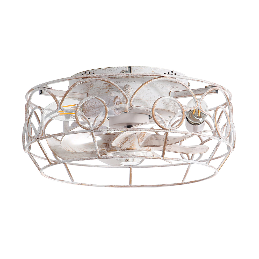 12.5-Inch 7-Blade Flush Mount Caged Ceiling Fan with Remote Light