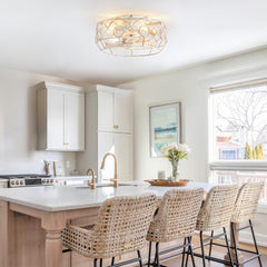 12.5-Inch 7-Blade Flush Mount Caged Ceiling Fan with Remote Light