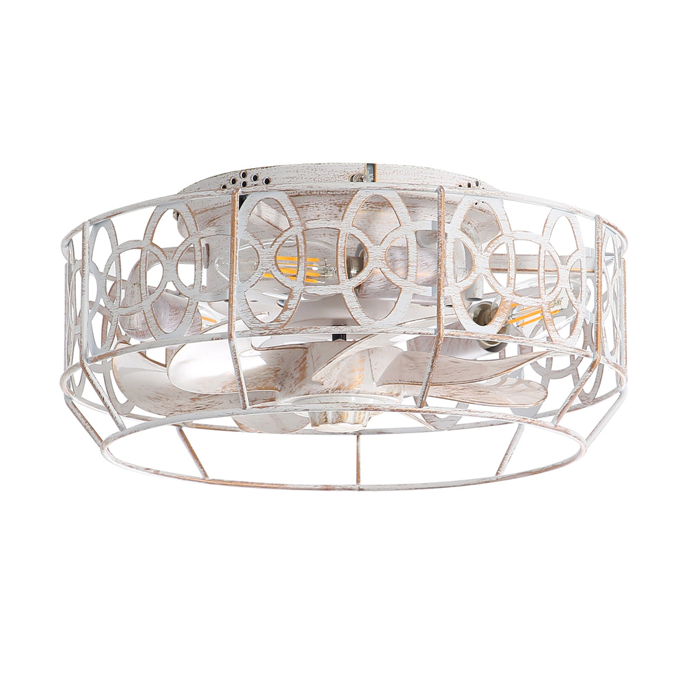 12.5-in Vintage Distressed White Caged Ceiling Fan with Remote Light(7-Blade)