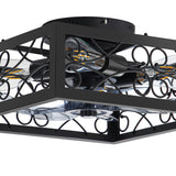 15.7 inch Caged Flush Mount Ceiling Fans with Lights and Remote, Modern Square Low Profile Ceiling Fan, Small Farmhouse Bladeless Ceiling Fan for Bedroom, Kitchen, Indoor