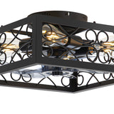 15.7 inch Caged Flush Mount Ceiling Fans with Lights and Remote, Modern Square Low Profile Ceiling Fan, Small Farmhouse Bladeless Ceiling Fan for Bedroom, Kitchen, Indoor