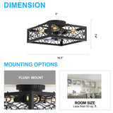 15.7 inch Caged Flush Mount Ceiling Fans with Lights and Remote, Modern Square Low Profile Ceiling Fan, Small Farmhouse Bladeless Ceiling Fan for Bedroom, Kitchen, Indoor