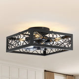 15.7 inch Caged Flush Mount Ceiling Fans with Lights and Remote, Modern Square Low Profile Ceiling Fan, Small Farmhouse Bladeless Ceiling Fan for Bedroom, Kitchen, Indoor