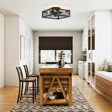 15.7 inch Caged Flush Mount Ceiling Fans with Lights and Remote, Modern Square Low Profile Ceiling Fan, Small Farmhouse Bladeless Ceiling Fan for Bedroom, Kitchen, Indoor