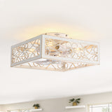 15.7 inch Caged Flush Mount Ceiling Fans with Lights and Remote, Modern Square Low Profile Ceiling Fan, Small Farmhouse Bladeless Ceiling Fan for Bedroom, Kitchen, Indoor