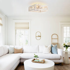 15.7 inch Caged Flush Mount Ceiling Fans with Lights and Remote, Modern Square Low Profile Ceiling Fan, Small Farmhouse Bladeless Ceiling Fan for Bedroom, Kitchen, Indoor