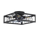 15.8 inch Caged Flush Mount Ceiling Fans with Lights and Remote, Modern Square Low Profile Ceiling Fan, Small Farmhouse Bladeless Ceiling Fan for Bedroom, Kitchen, Indoor