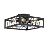 15.8 inch Caged Flush Mount Ceiling Fans with Lights and Remote, Modern Square Low Profile Ceiling Fan, Small Farmhouse Bladeless Ceiling Fan for Bedroom, Kitchen, Indoor