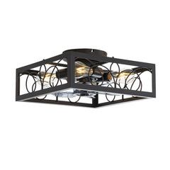 15.8 inch Caged Flush Mount Ceiling Fans with Lights and Remote, Modern Square Low Profile Ceiling Fan, Small Farmhouse Bladeless Ceiling Fan for Bedroom, Kitchen, Indoor