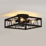 15.8 inch Caged Flush Mount Ceiling Fans with Lights and Remote, Modern Square Low Profile Ceiling Fan, Small Farmhouse Bladeless Ceiling Fan for Bedroom, Kitchen, Indoor