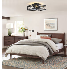 15.8 inch Caged Flush Mount Ceiling Fans with Lights and Remote, Modern Square Low Profile Ceiling Fan, Small Farmhouse Bladeless Ceiling Fan for Bedroom, Kitchen, Indoor