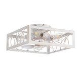 15.8 inch Caged Flush Mount Ceiling Fans with Lights and Remote, Modern Square Low Profile Ceiling Fan, Small Farmhouse Bladeless Ceiling Fan for Bedroom, Kitchen, Indoor