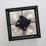 15.8 inch Caged Flush Mount Ceiling Fans with Lights and Remote, Modern Square Low Profile Ceiling Fan, Small Farmhouse Bladeless Ceiling Fan for Bedroom, Kitchen, Indoor