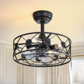 16.5 in Small Low Profile Ceiling Fan with Light,Caged Ceiling Fan with Light and Remote,6 Speed and Reversible Farmhouse Bladeless Flush Mount Ceiling Fan for Bedroom, Kitchen