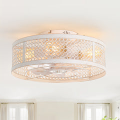 12.5 Inch Flush Mount Caged Ceiling Fan with Light and Remote, DC Motor, 6-Speed, Timer, Modern Low Profile Enclosed Ceiling Fan for Bedroom, Bulbs Not Included