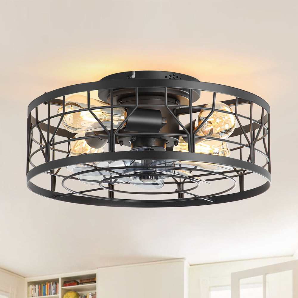 16.5-in Black Low Profile Enclosed Ceiling Fan with Remote and Light(7-Blade)