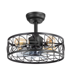 16.5-inch Matte Black Caged Ceiling Fan with Remote and Light( 7-Blade)