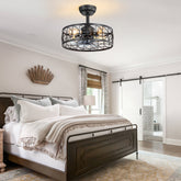 16.5-inch Matte Black Caged Ceiling Fan with Remote and Light( 7-Blade)