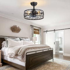 16.5-inch Matte Black Caged Ceiling Fan with Remote and Light( 7-Blade)