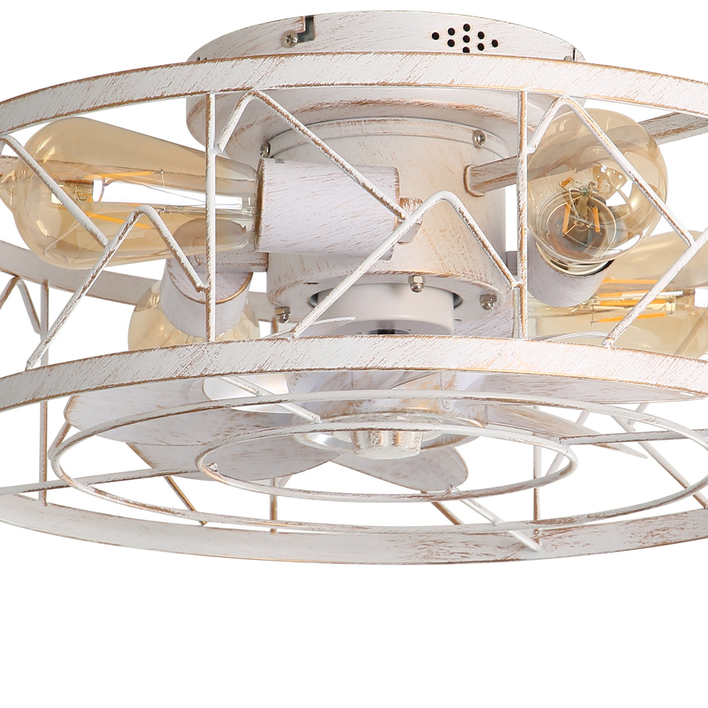 16.5" Caged Ceiling Fans with Lights and Remote, Small Low Profile Ceiling Fan with Light, Farmhouse Flush Mount White Ceiling Fan for Bedroom, Kitchen, Living Room